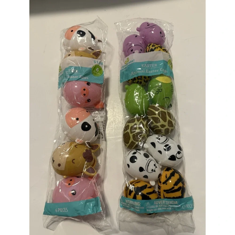 Easter Eggs Plastic Animal Characters Qty 18 (6 Medium & 12 small)